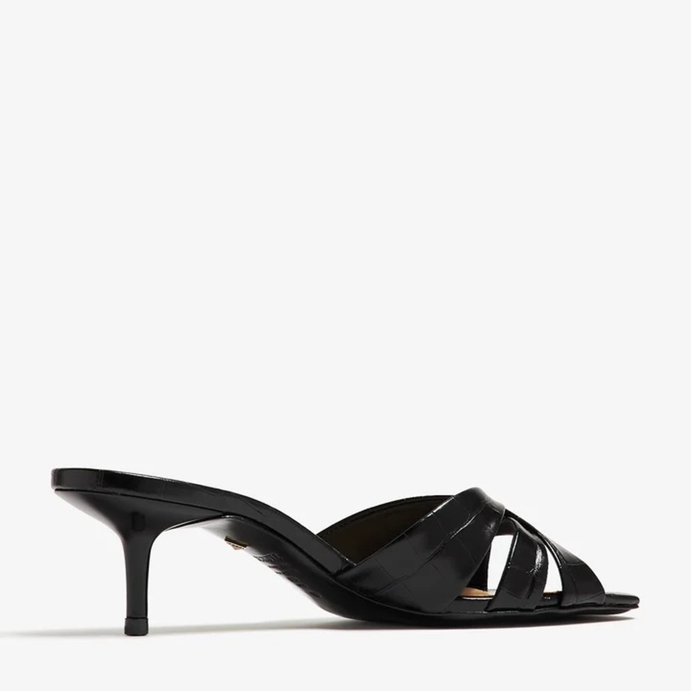 SCHUTZ Black Croc-Embossed Keefa Leather Mules New/ Box & Dustbag Size 8 60mm - Picture 2 of 11